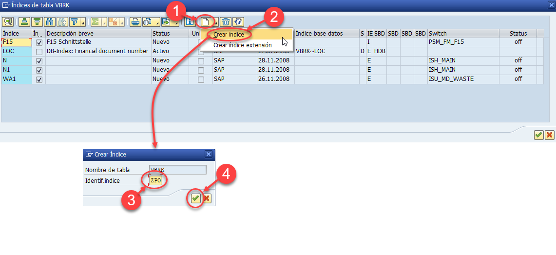Crear índices de base de datos en SAP 2