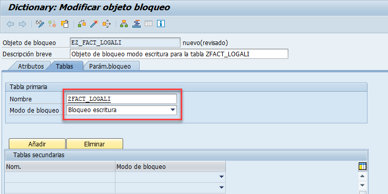 Crear objeto de bloqueo en SAP ABAP 3