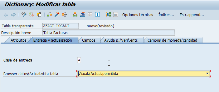Crear tabla transparente en SAP ABAP 3