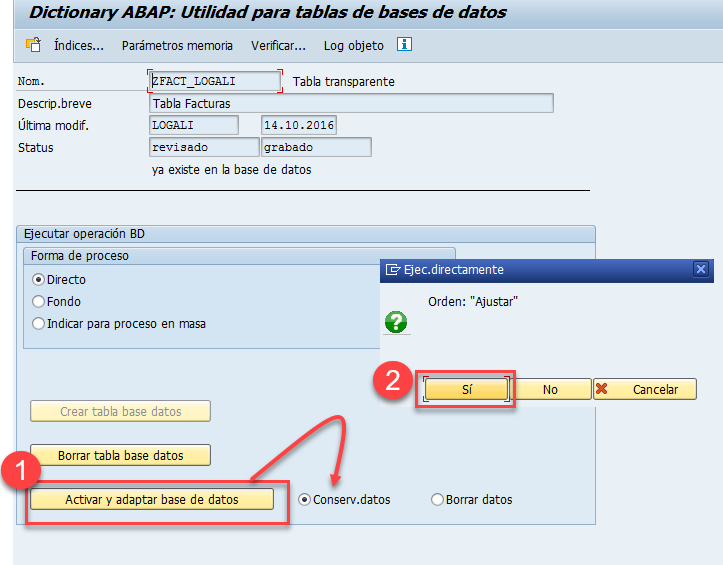 Activar una tabla SAP con SE14 4