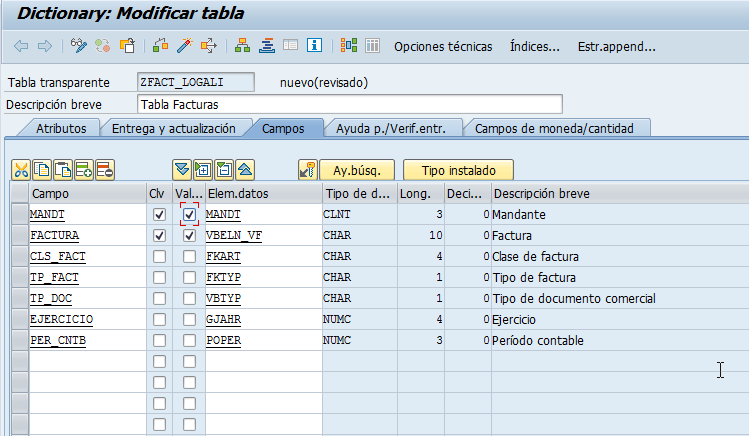 Crear tabla transparente en SAP ABAP 4