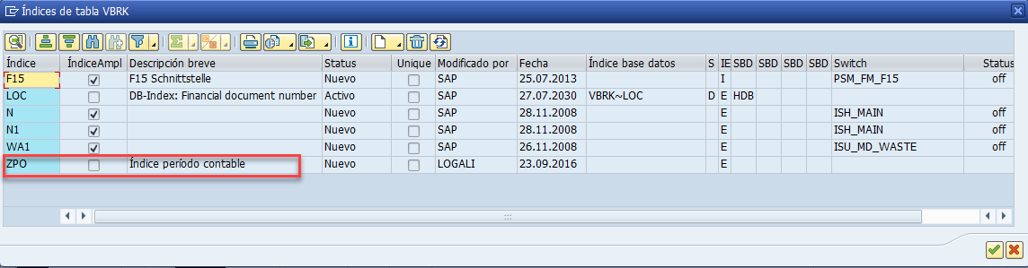 Crear índices de base de datos en SAP 4