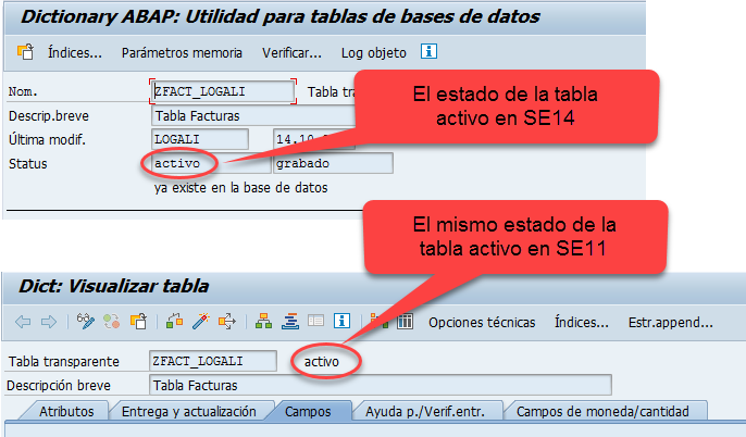 Activar una tabla SAP con SE14 5