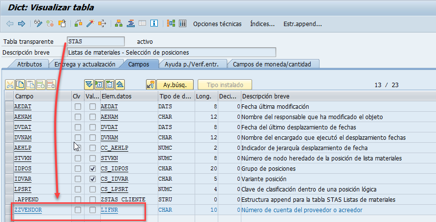 Estructuras APPEND en SAP ABAP 5