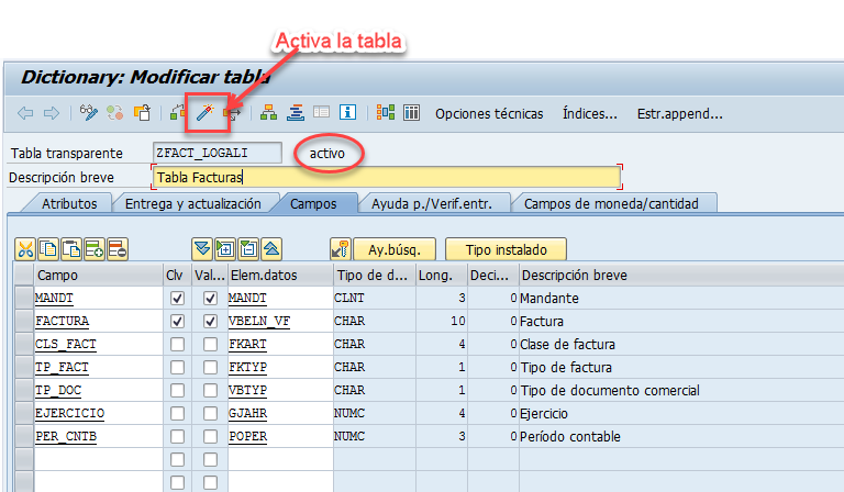 Crear tabla transparente en SAP ABAP 9