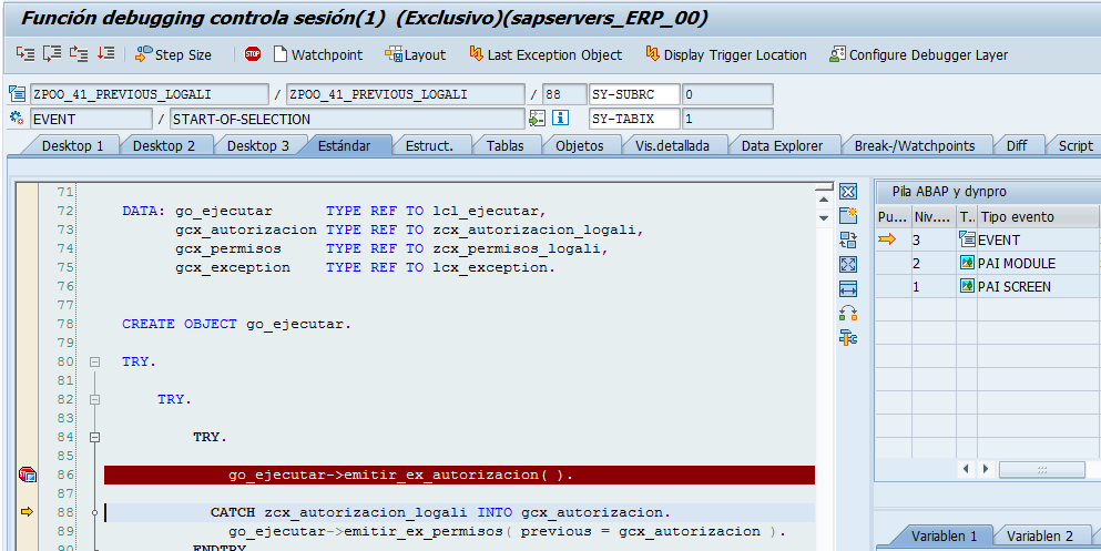 Excepciones basadas en clases en el Debugger 1