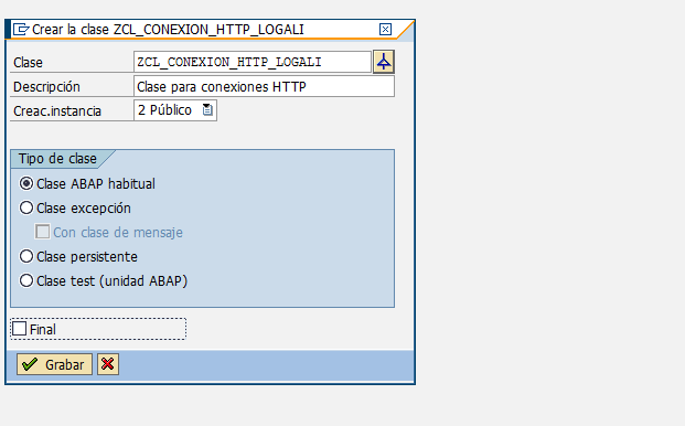 Crear una clase global ABAP con Class Builder 2