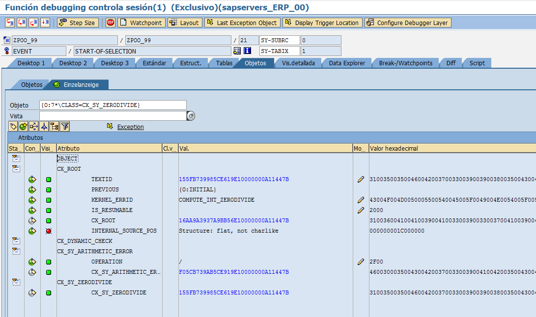 Excepciones basadas en clases en el Debugger 5