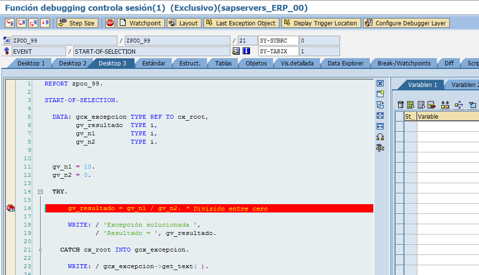 Excepciones basadas en clases en el Debugger 6