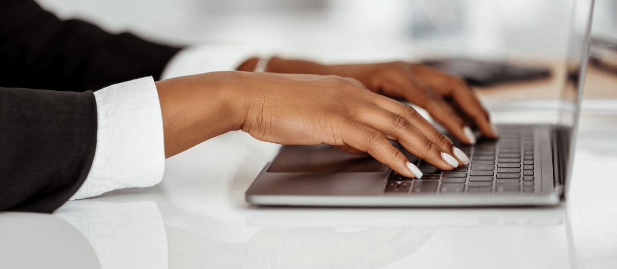 closeup of black businesswoman using laptop typin 2025 03 18 18 20 06 utc